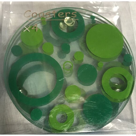 Glass Coasters 4 Blue & 4 Green Dot Design 3 3/4 Inch Set of 8 New - Picture 3 of 11